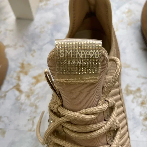 Steve Madden Maxima rhinestone Tan Women's Sneakers *NEW* - Picture 3 of 5